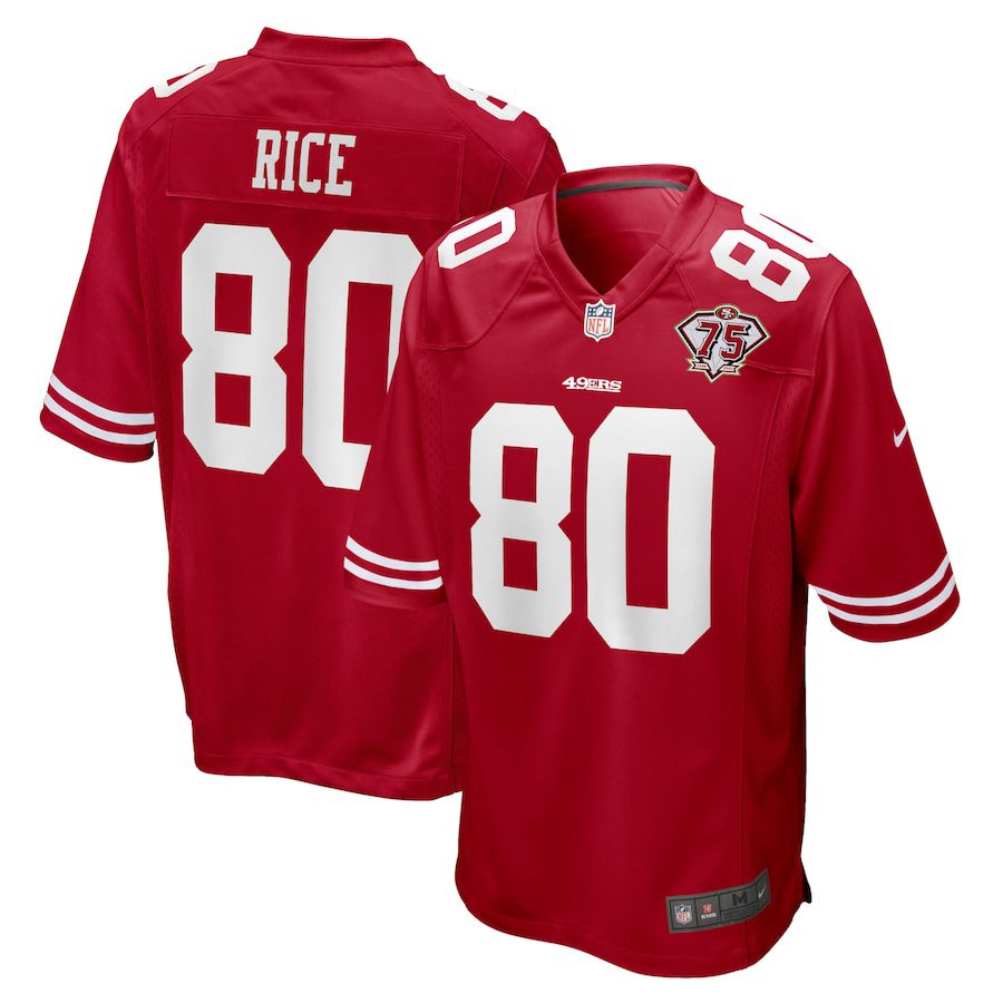 Men San Francisco 49ers #80 Jerry Rice Nike Scarlet 75th Anniversary Game Retired Player NFL Jersey